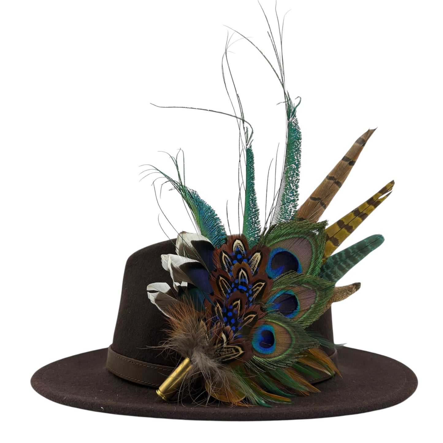 Teal, navy, green, gold & natural Feather Hat Pin (CFP794)