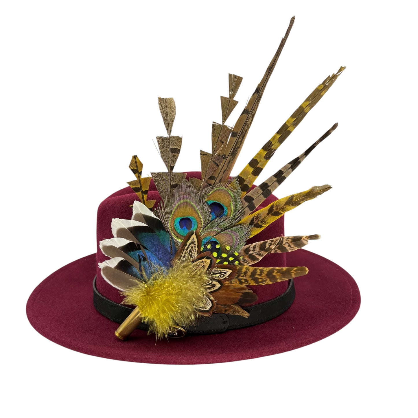 Gold, brown, blue & natural Feather Hat Pin (CFP807)