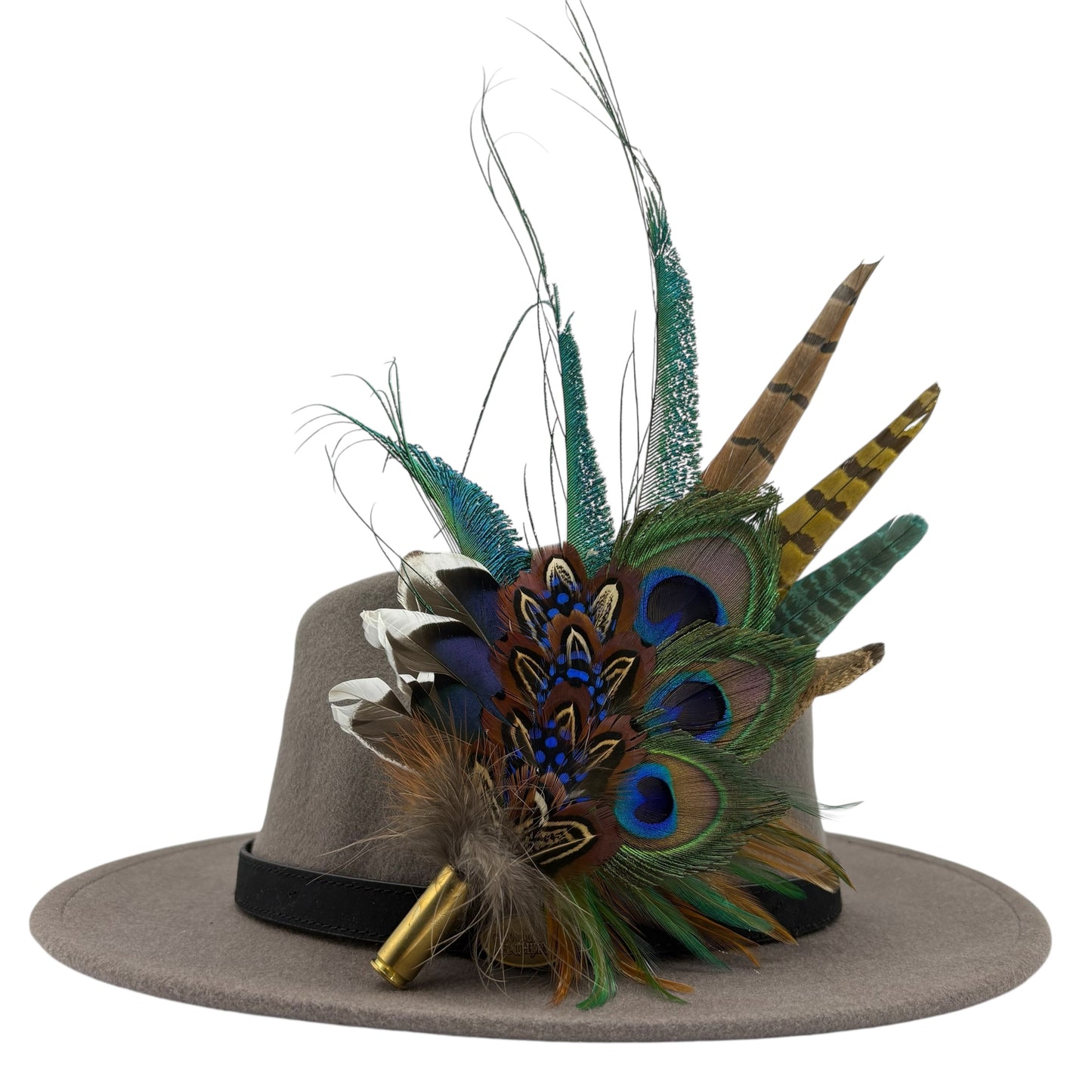 Teal, navy, green, gold & natural Feather Hat Pin (CFP794)