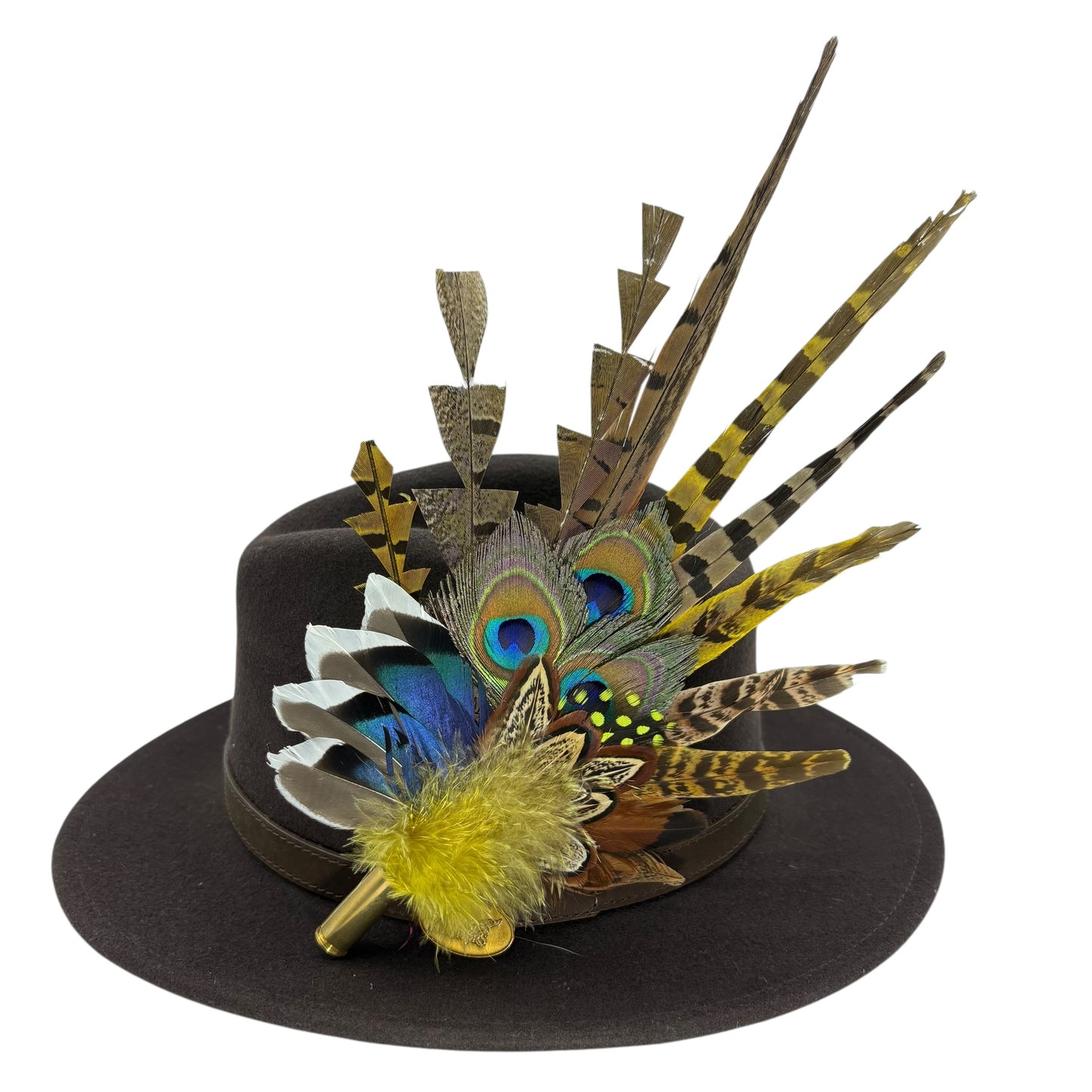 Gold, brown, blue & natural Feather Hat Pin (CFP807)