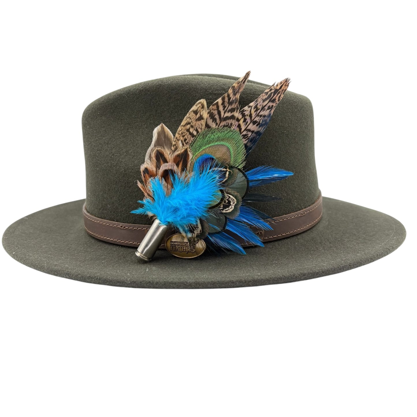 Teal, blue, green and natural Feather Hat Pin (CFP818)