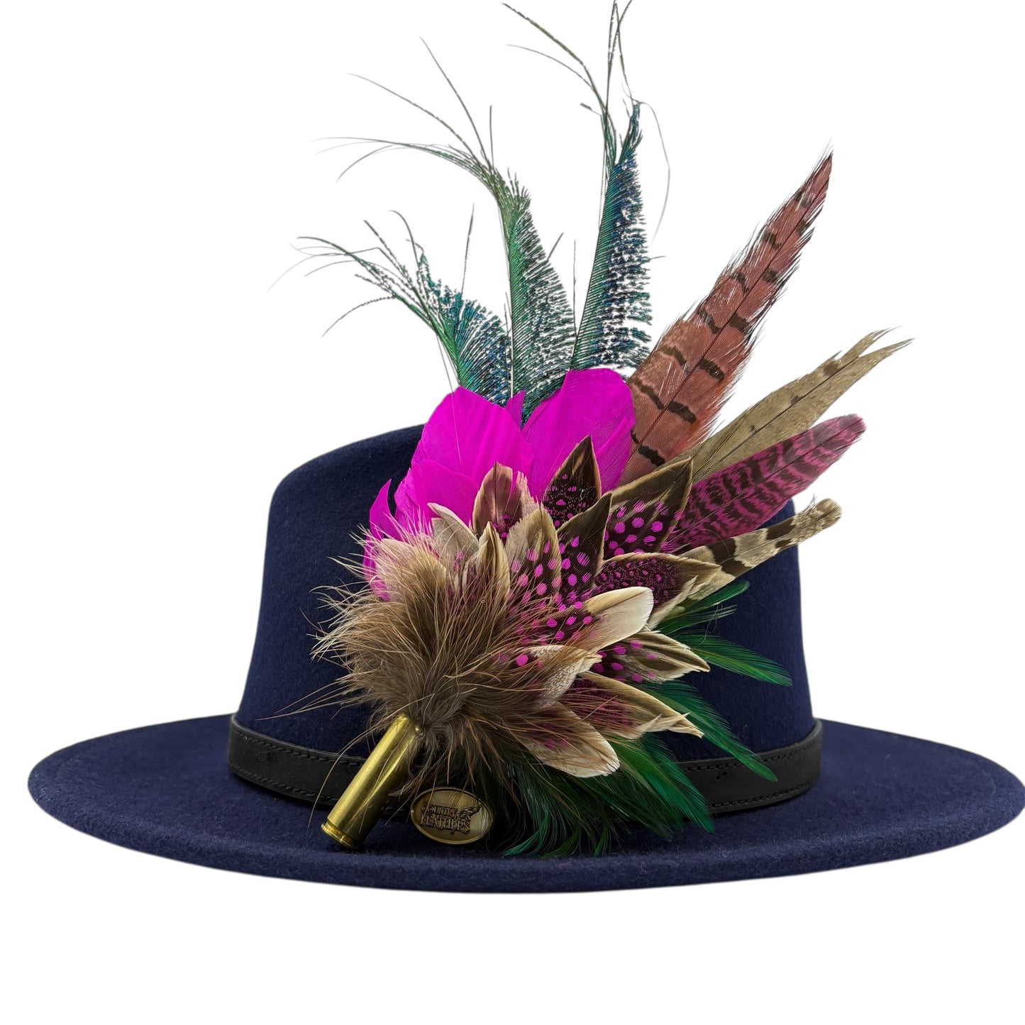 Cerise pink, teal, green & natural Feather Hat Pin (CFP798)