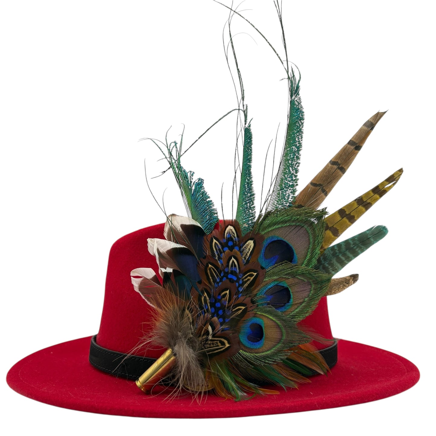 Teal, navy, green, gold & natural Feather Hat Pin (CFP794)