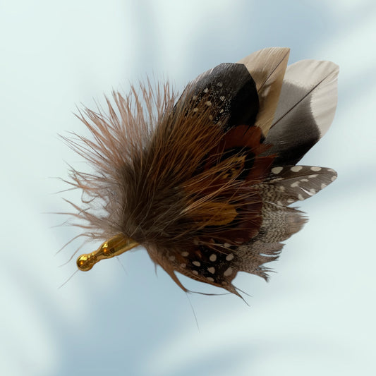 Black, White & Natural Feather Lapel Pin in a Gold  clasp (CFLP134)