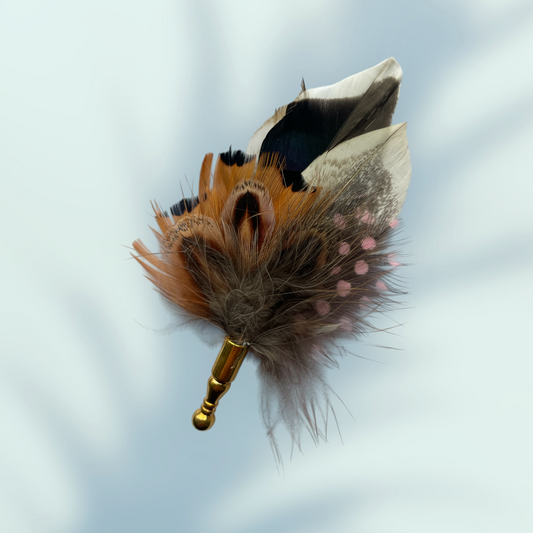 Pale Pink & Natural Feather Lapel Pin  in a Gold Clasp(CFLP143)