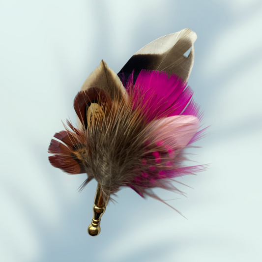 Cerise, Pink & Natural Feather Lapel Pin in a Gold Clasp (CFLP137)