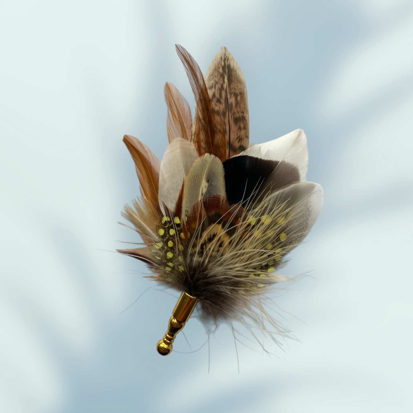 Yellow & Natural Feather Lapel Pin in a Gold Clasp (CFLP120)