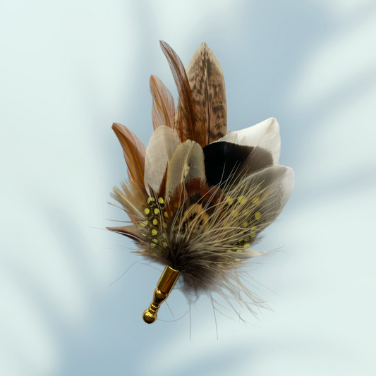 Yellow & Natural Feather Lapel Pin in a Gold Clasp (CFLP120)