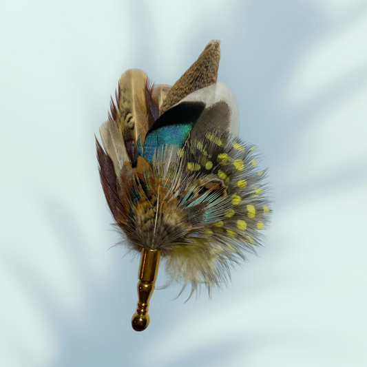 Yellow & Natural Feather Lapel Pin in Gold Clasp (CFLP117)