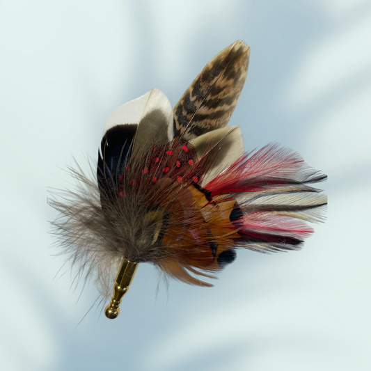 Red & Natural Feather Lapel Pin in a Gold Clasp (CFLP165)