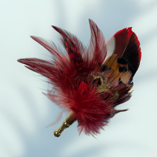 Red & Natural Feather Lapel pin in Gold Clasp (CFLP169)