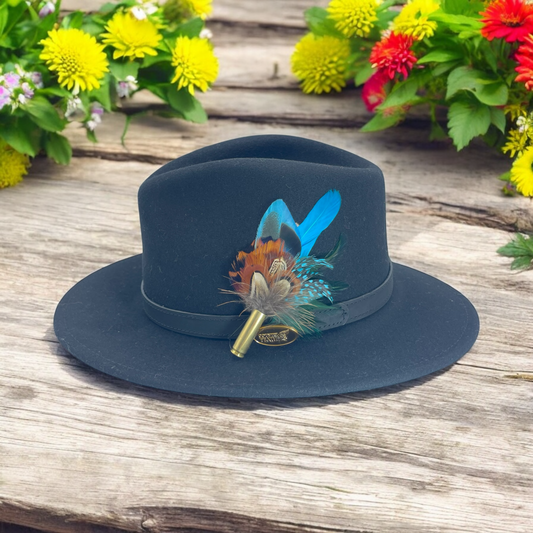 Turquoise & Natural Feather Hat Pin (CFP730)