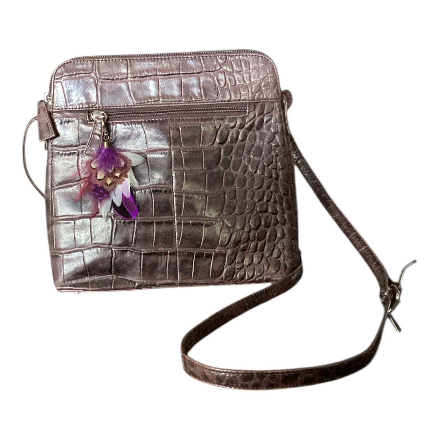 Purple, White & Natural Feather Handbag Charm (CFHC6062)