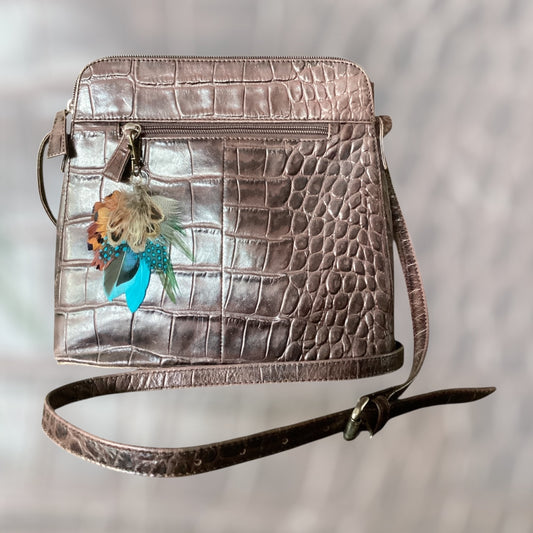 Teal, Green& Natural feather Hand Bag Charm(CFHC6047)
