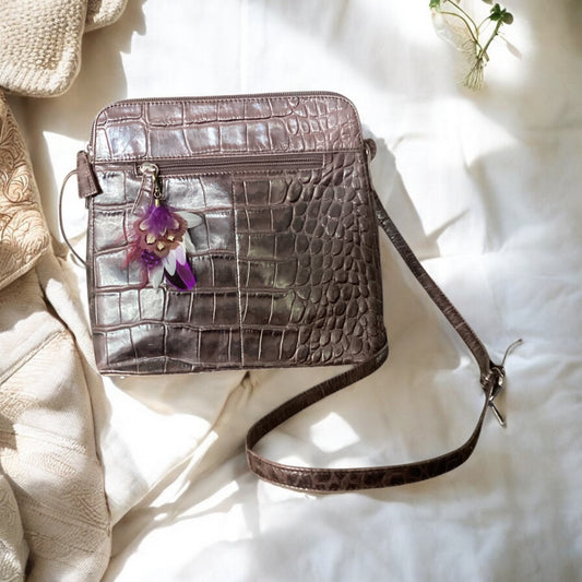 Purple, White & Natural Feather Handbag Charm (CFHC6062)