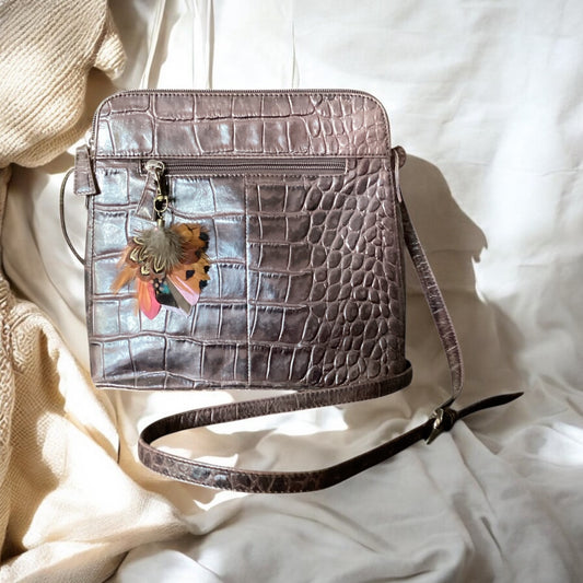 Pink, Coral & Natural Feather Handbag Charm (CFHC6057)