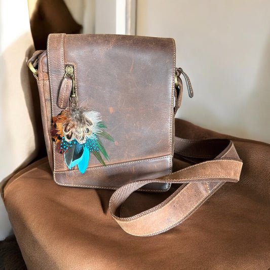 Teal, Green& Natural feather Hand Bag Charm(CFHC6047)