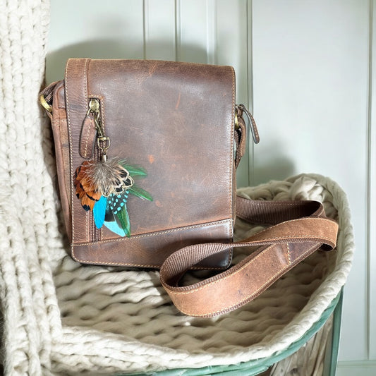 Green, Teal & Natural Feather Handbag Charm (CFHC6059)