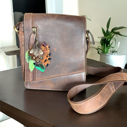 Green, and Natural Feather Handbag Charm (CFHC6064)