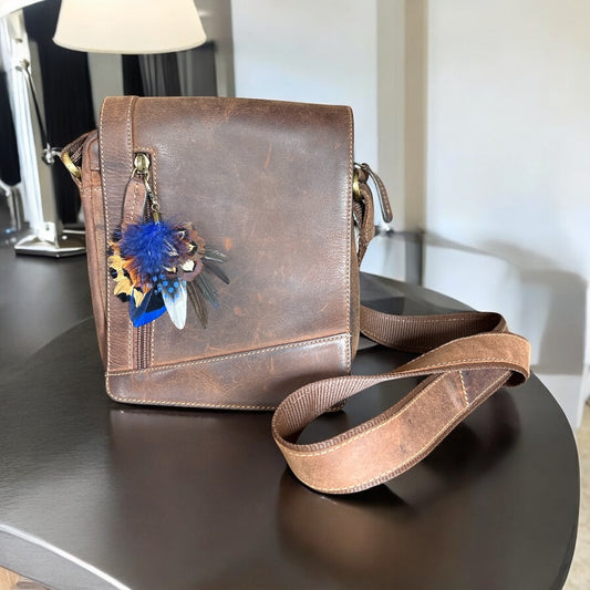Royal Blue, Navy & Natural Feather Handbag Charm (CFHC6056)