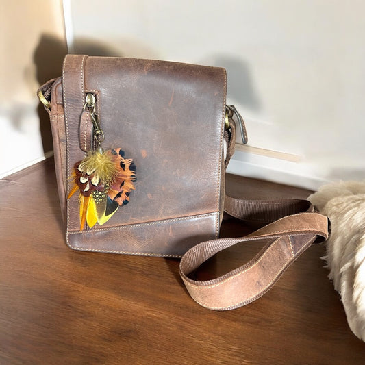 Yellow & Natural Feather Handbag Charm (CFHC6054)