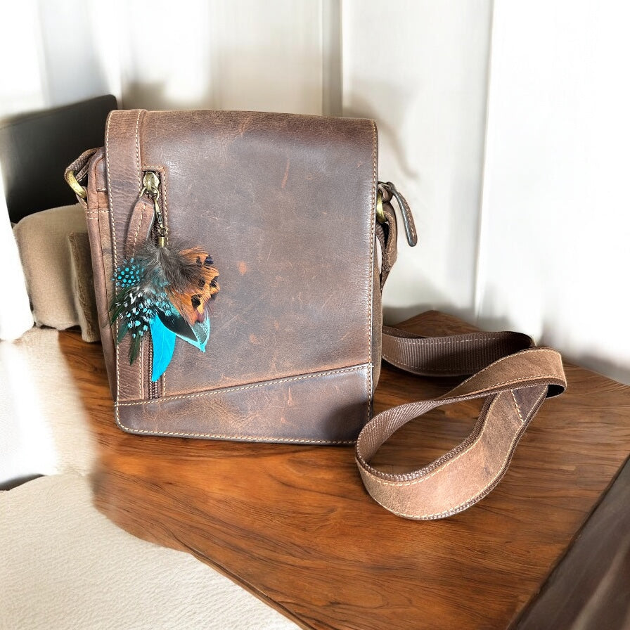 Turquoise Feather Handbag Charm (CFHC6044)