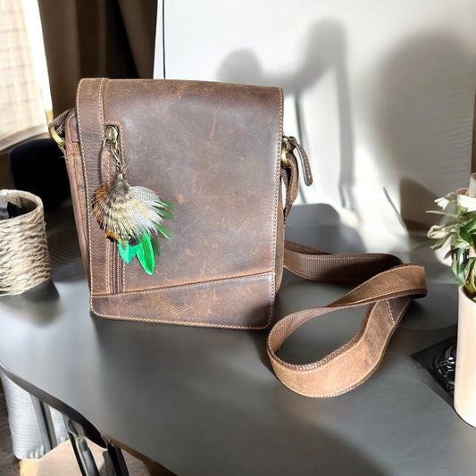 Green & Natural Feather Handbag Charm (CFHC6042)