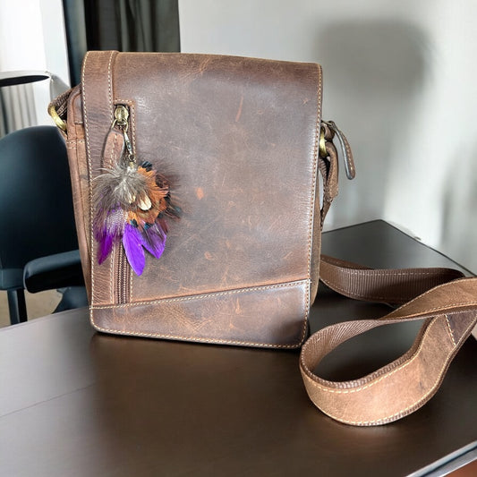 Purple & Natural Feather Handbag Charm (CFHC6041)