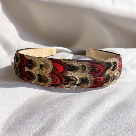 Red & Natural Pheasant Feather Hairband (CFHB3028)