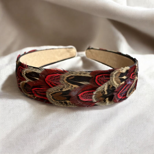 Red & Natural Pheasant Feather Hairband (CFHB3030)