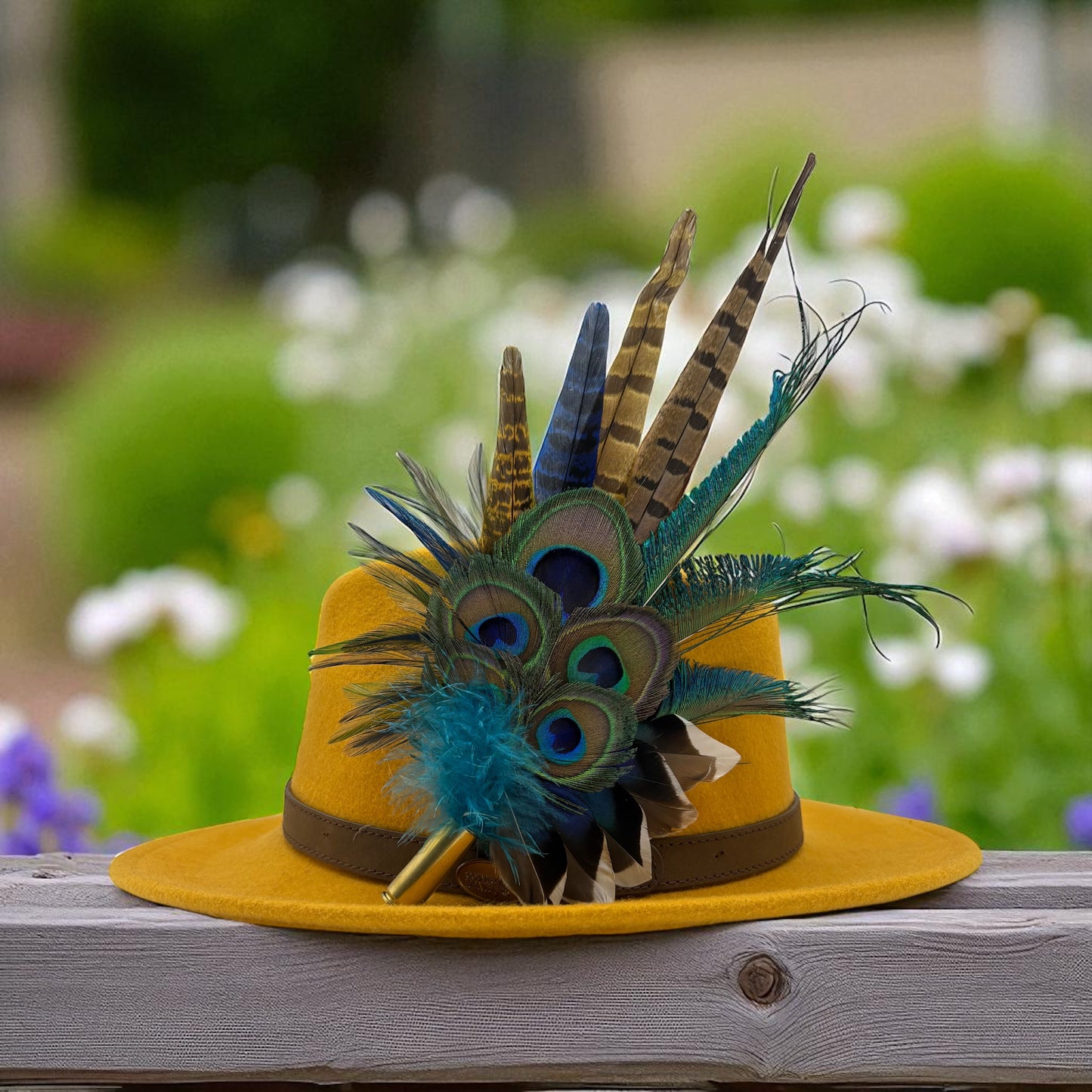 Navy, Green & natural Feather Hat Pin (CFP797)