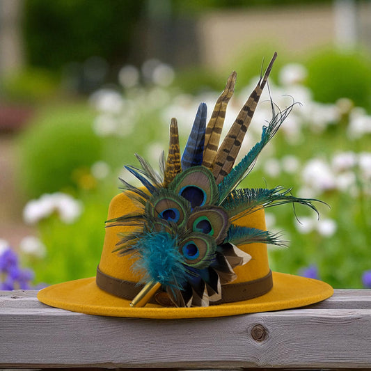 Navy, Green & natural Feather Hat Pin (CFP797)