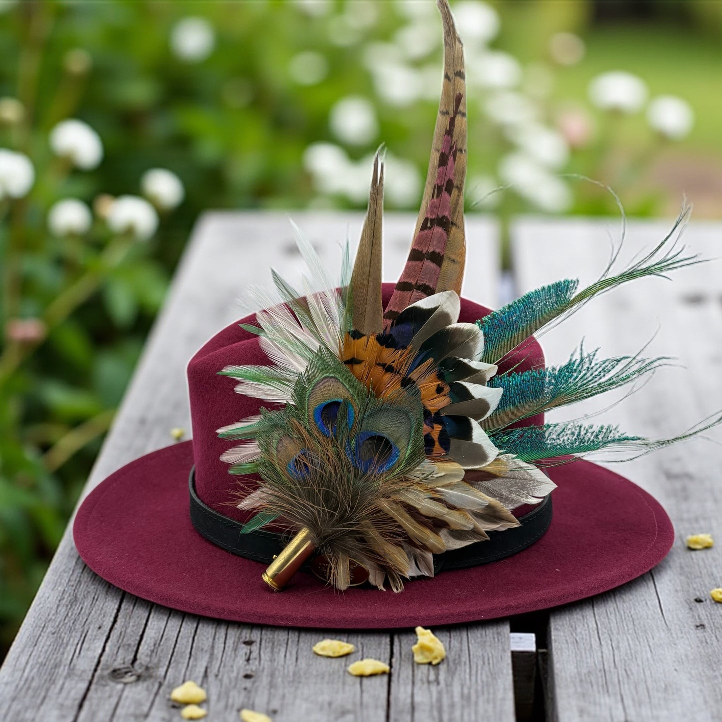 Teal, brown, green, cream & natural Feather Hat Pin (CFP795)