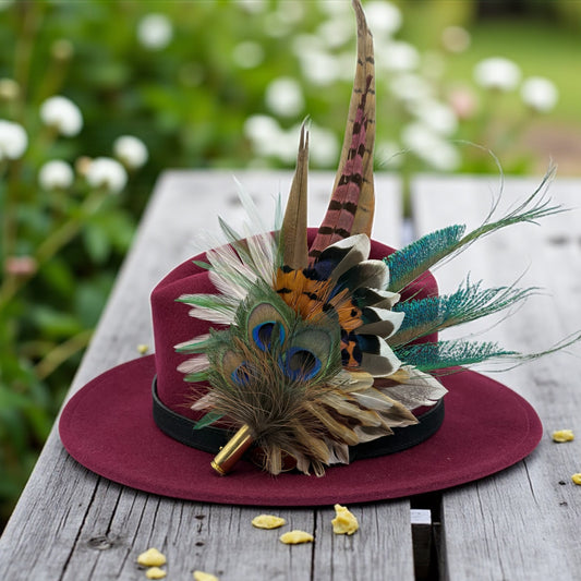 Teal, brown, green, cream & natural Feather Hat Pin (CFP795)