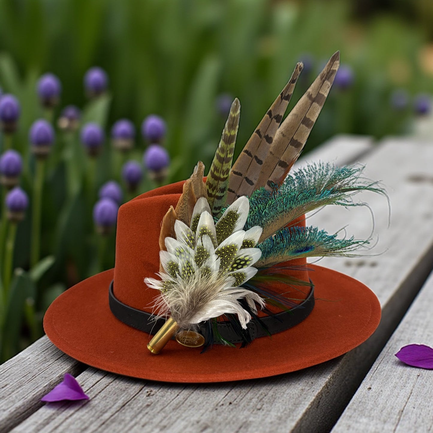 Olive green, teal, white & brown Feather Hat Pin (CFP802)