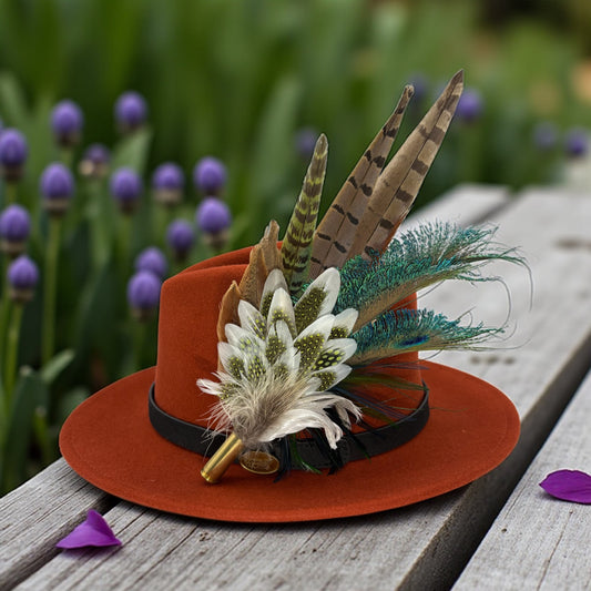 Olive green, teal, white & brown Feather Hat Pin (CFP802)