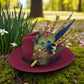 Navy, cerise pink, gold, green & natural Feather Hat Pin (CFP804)