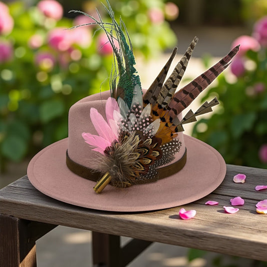 Pink, black, white & teal Feather Hat Pin (CFP805)