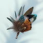 Teal, white, pink and natural feather Lapel pin in a silver clasp CFLP201