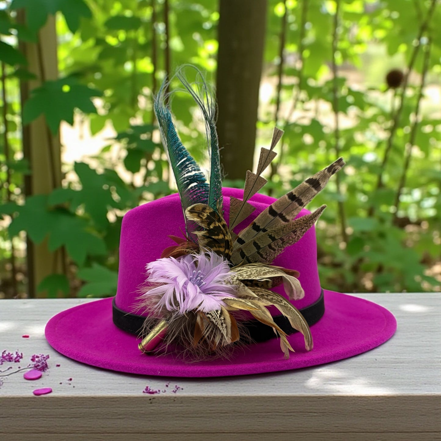 Lilac, teal and natural Feather Hat Pin (CFP559)