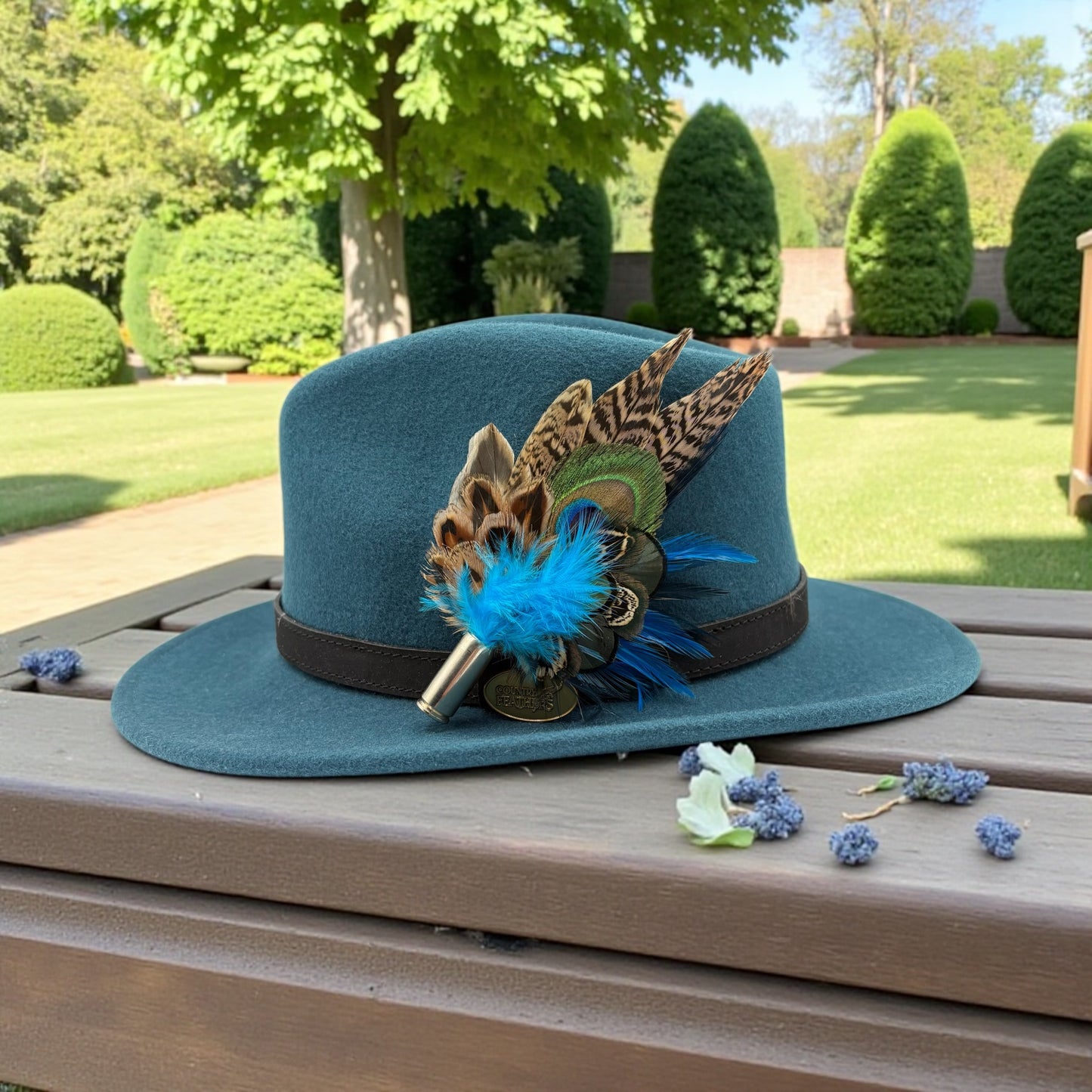 Teal, blue, green and natural Feather Hat Pin (CFP818)