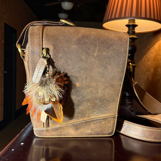 Orange and natural feather Handbag Charm 6072