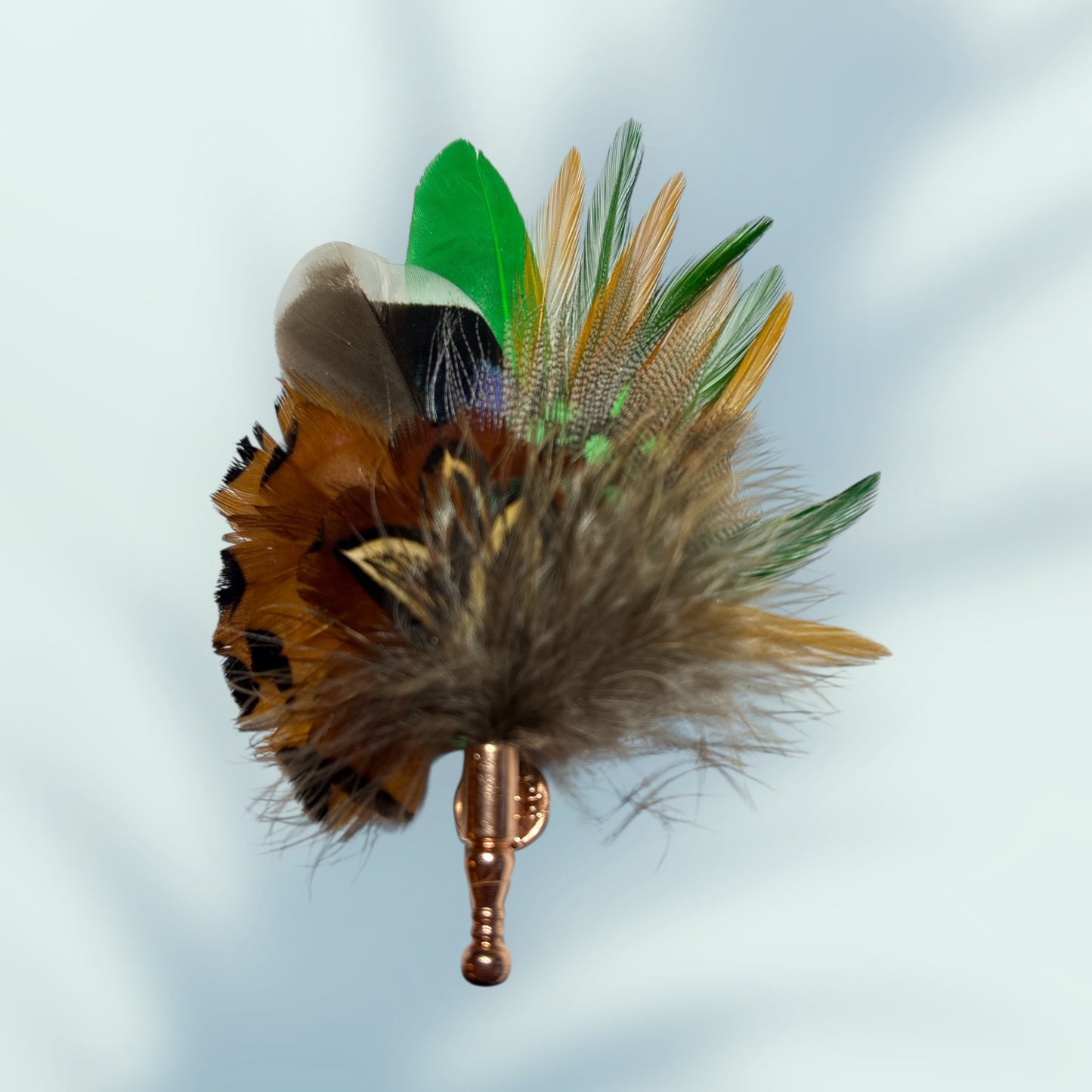 Green, gold and natural feather Lapel Pin CFLP205