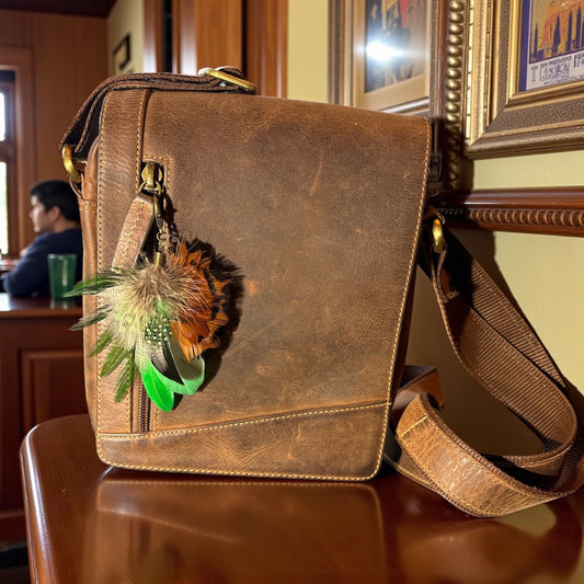 Green and natural feather Handbag Charm CFHC6067