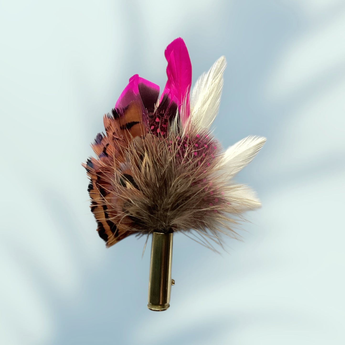Cerise, Cream & Natural Feather Lapel Pin CFLP208