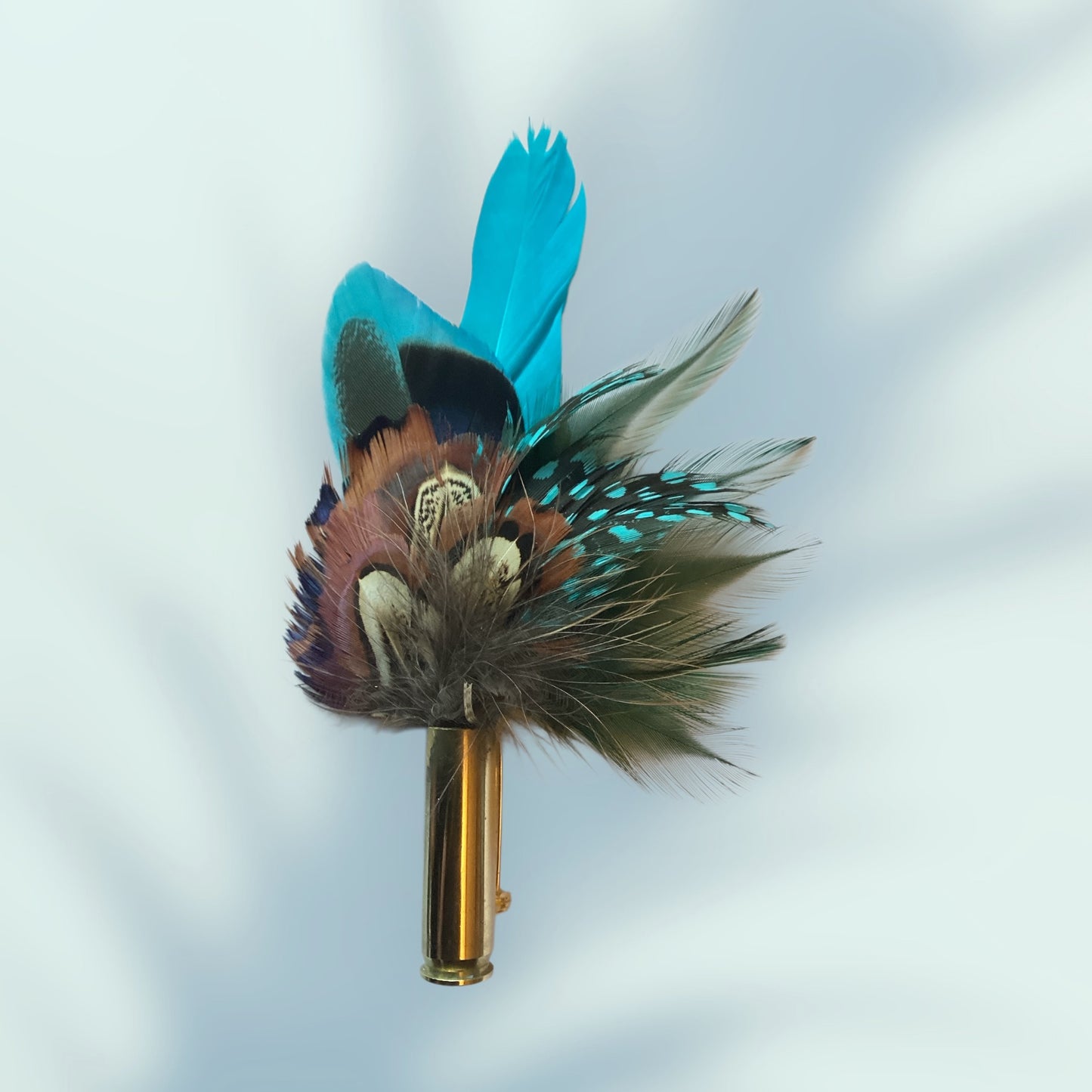 Teal & Natural Feather Lapel Pin CFLP211
