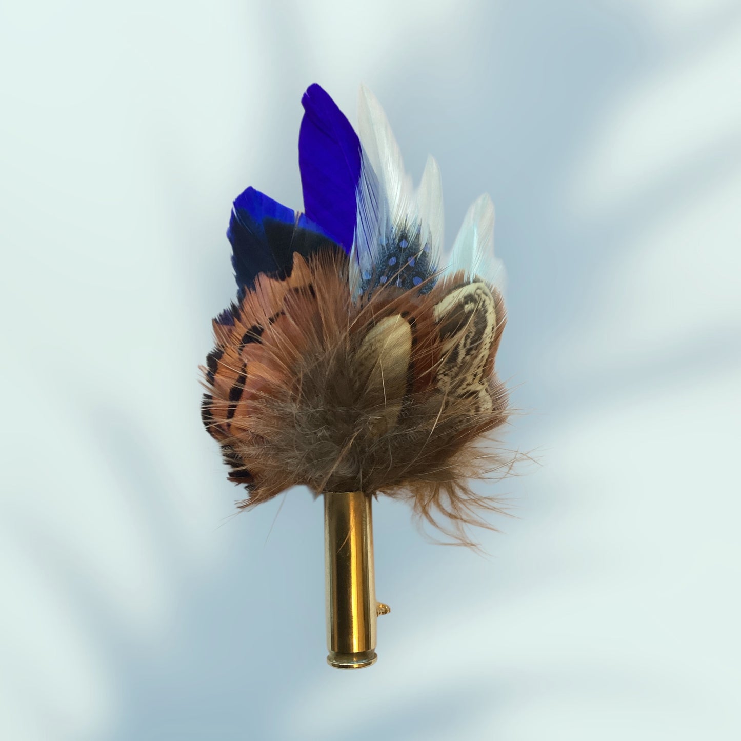 Royal Blue, Light Blue & Natural Feather Lapel Pin CFLP212