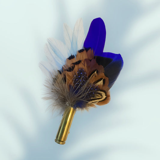 Navy Blue, Light Blue & Natural Feather Lapel Pin CFLP214