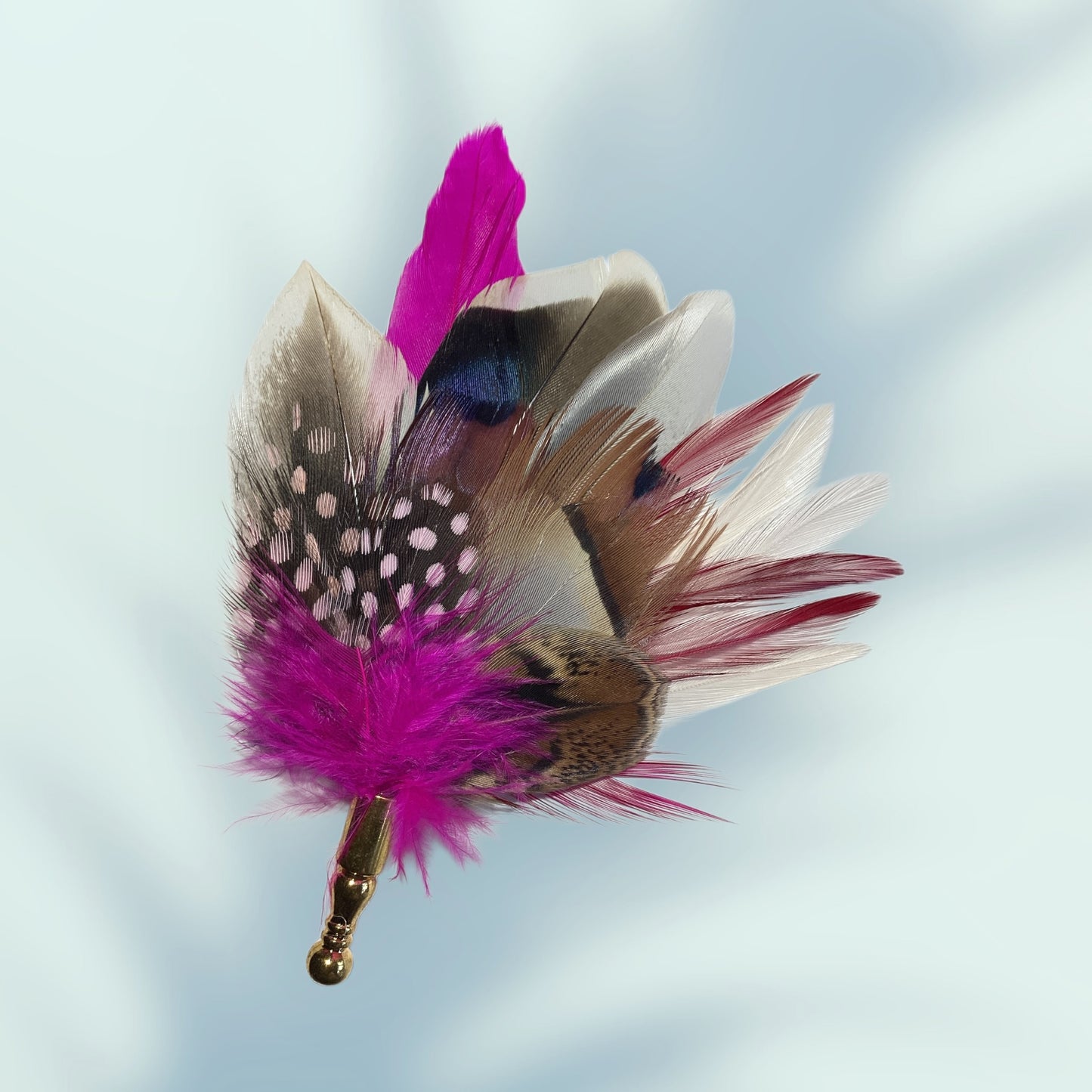 Cerise, Light Pink & Natural Feather Lapel Pin CFLP220