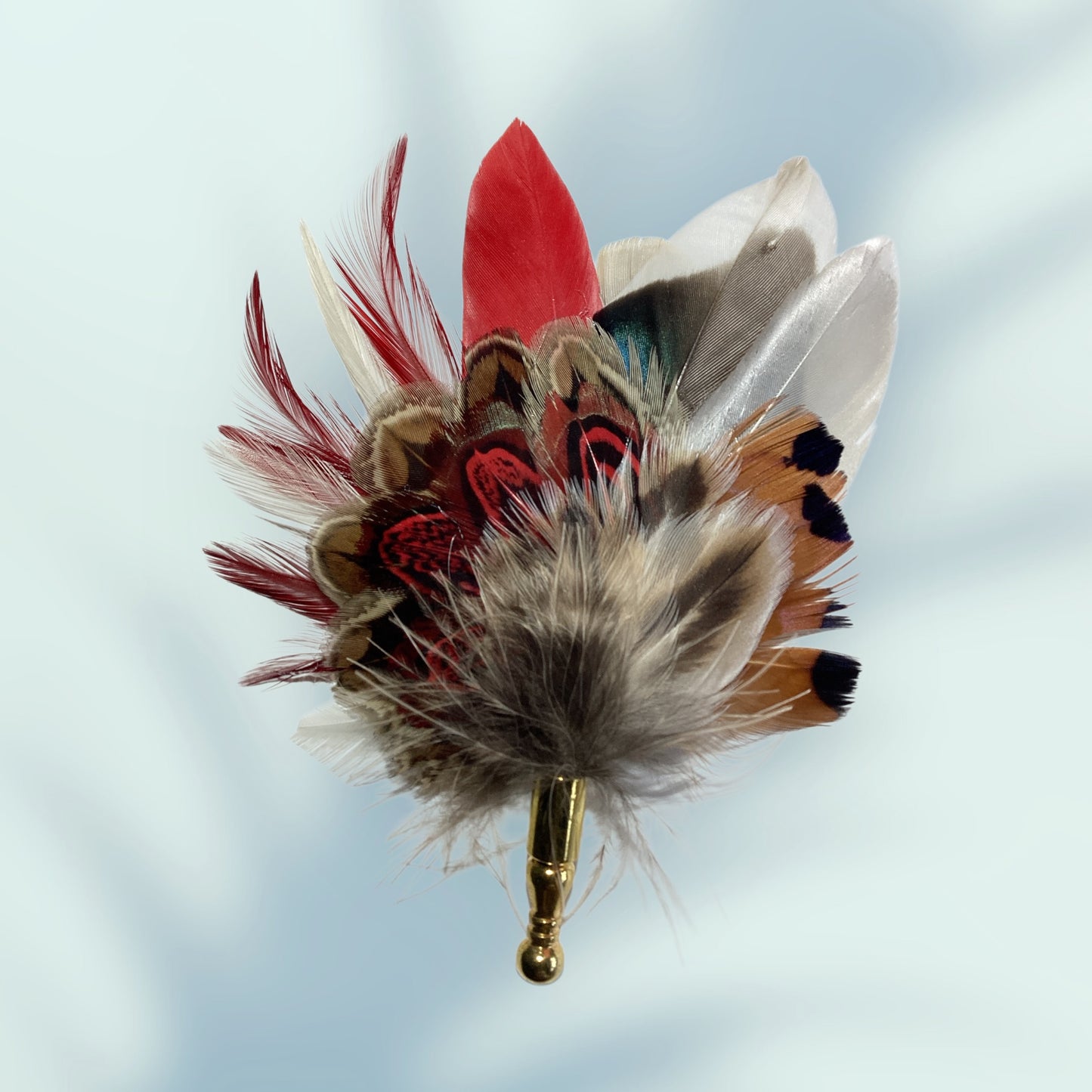 Red & Natural Feather Lapel Pin CFLP226